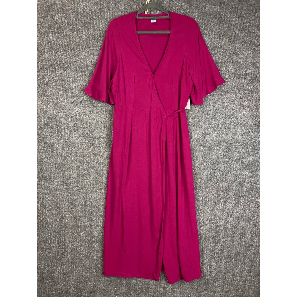 NEW Old Navy Wrap Midi Dress  Medium Magenta New Short Flutter Sleeve V-Neck